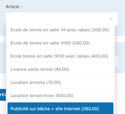 Artikelauswahl - Dropdown-Liste 1
